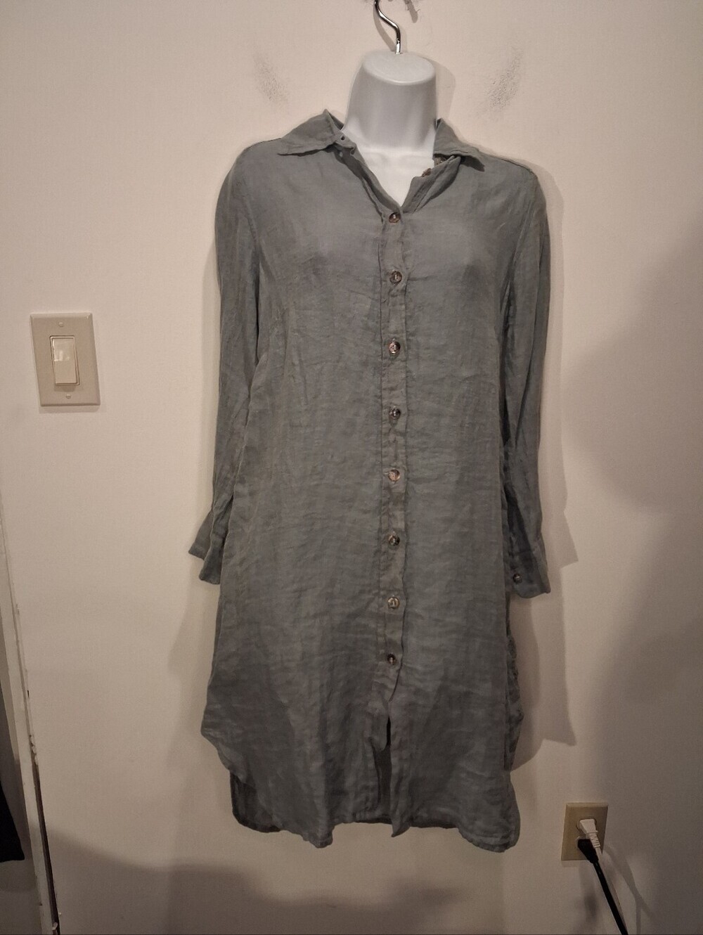 Stella Bianca Size Xs Gray 100% Linen Shirt Dress